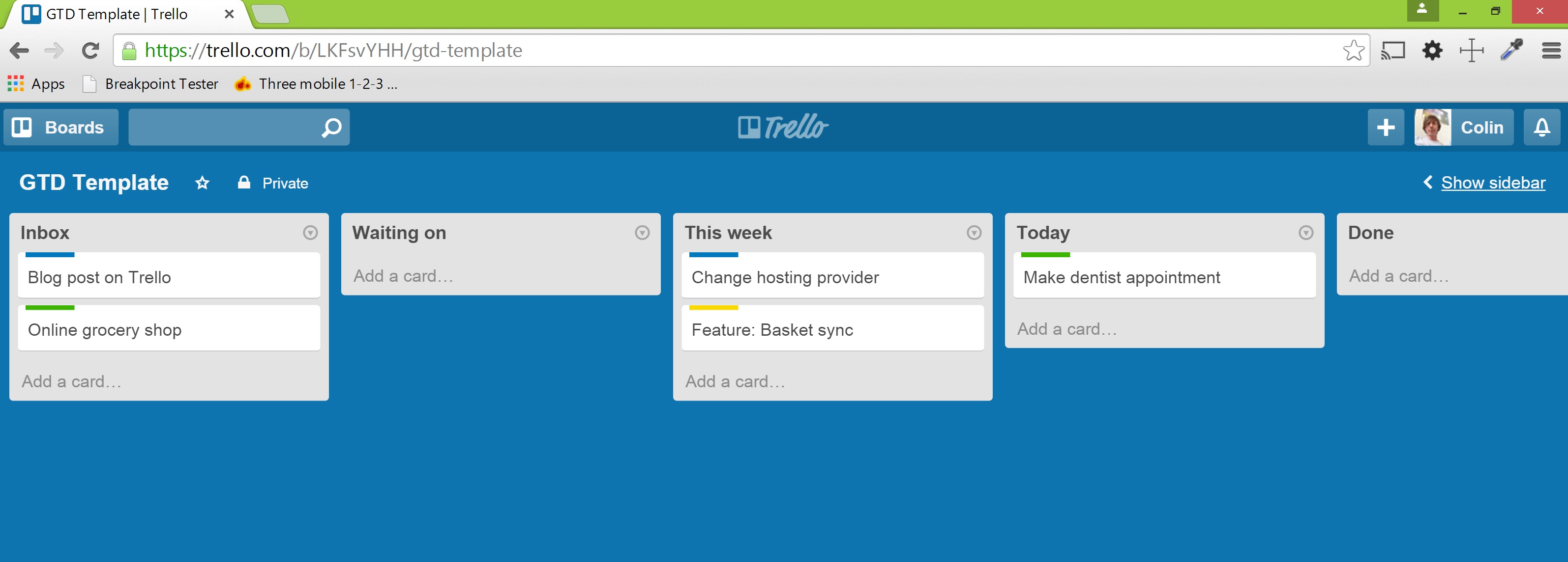 Trello board with labels