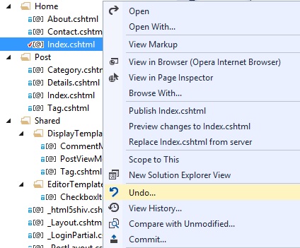 Visual Studio tools for Git context menu