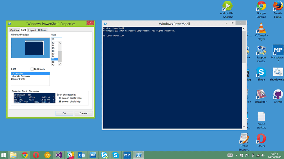 Powershell console using Consolas font